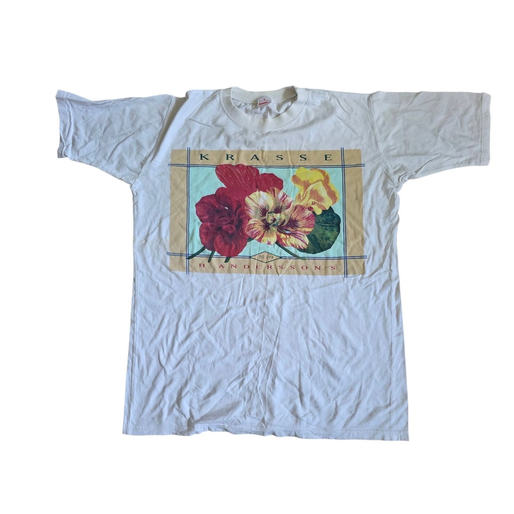 Vintage Hanna Denmark Krasse H. Andersson's Flower Graphic T-Shirt White Med